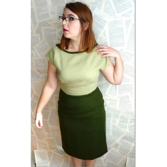 Dresses & Skirts - Vintage 60's  Sheath Dress Green Two Toned Mad Men